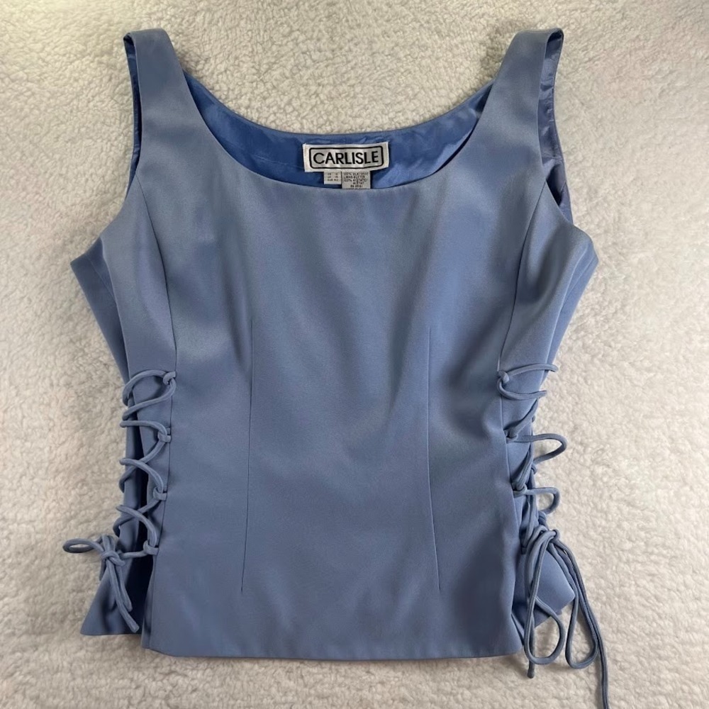 Carlisle Periwinkle Lace-Up Sleeveless Blouse